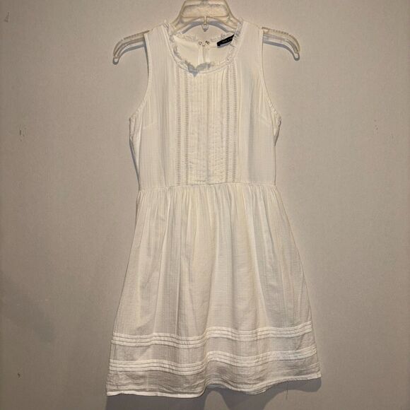 Doe & Rae White Cotton Summer Dress Sz Small Cottagecore/Coastal/Boho Fit&Flare - Picture 1 of 5